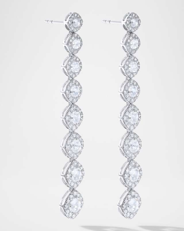 18K White Gold Linear Motif Diamond Drop Earrings